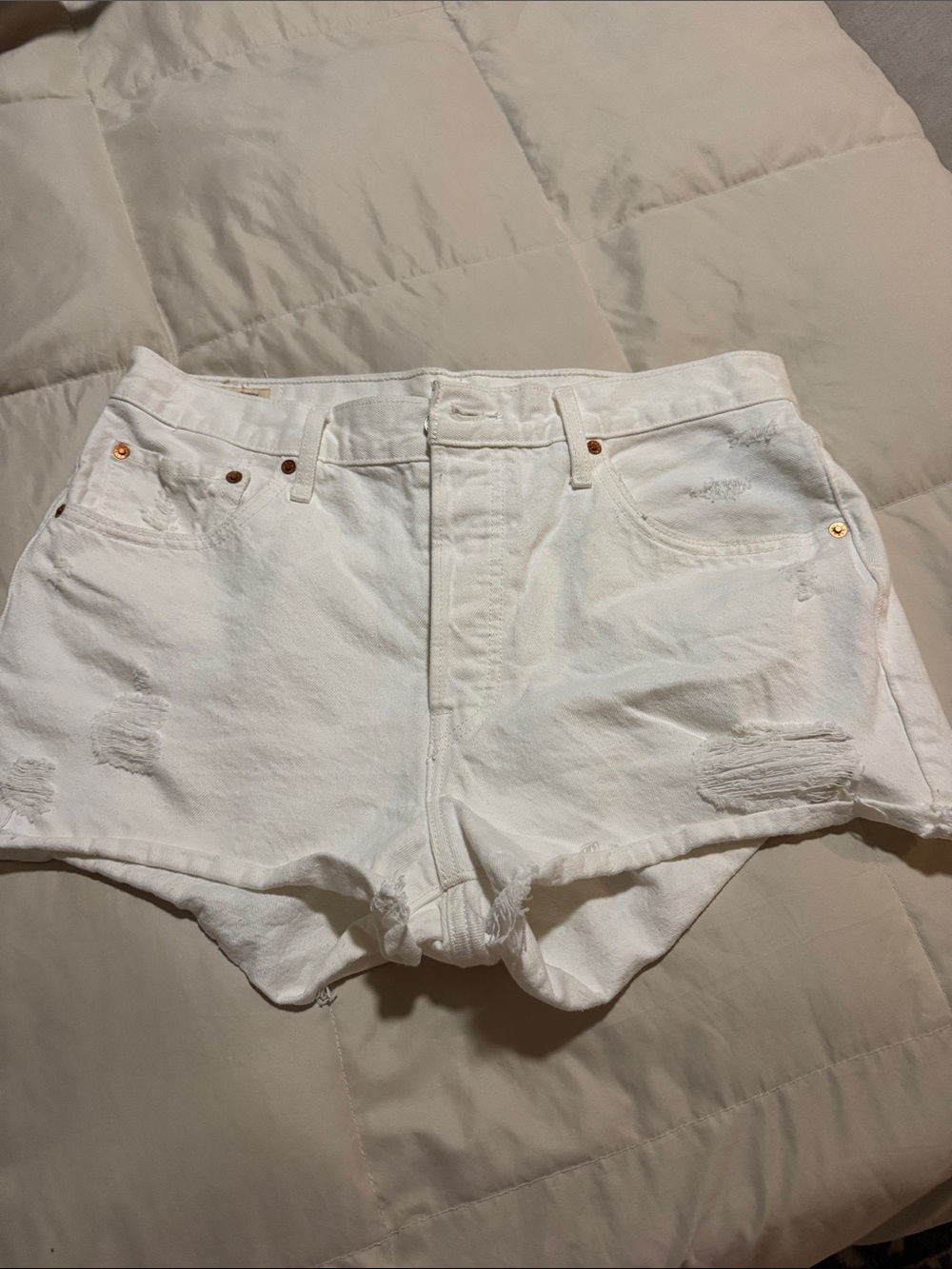 Levi White Distressed Denim Shorts